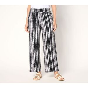 Susan Graver Women's Petite Pants PXS Soleil Knit Printed Ankle Black A685292